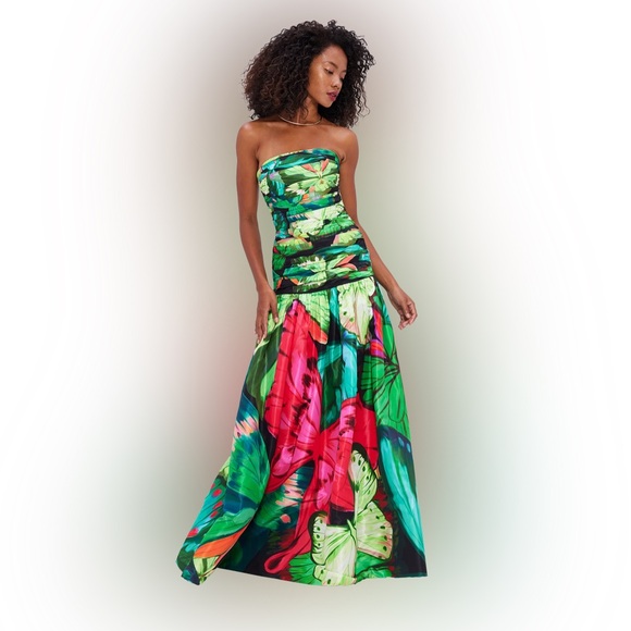 LEO LIN Natalia Ruched Papillon Tropical Print Ruched Peplum Dress AU6/US2 NWT - Picture 2 of 3